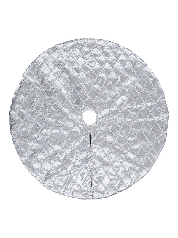 1m Silver Silk & Metallic Tinsel Ribbon Lattice Christmas Tree Skirt
