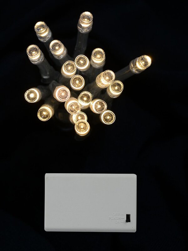 20 Warm White LED String Fairy Battery Lights With Static & Flash | 2.3m