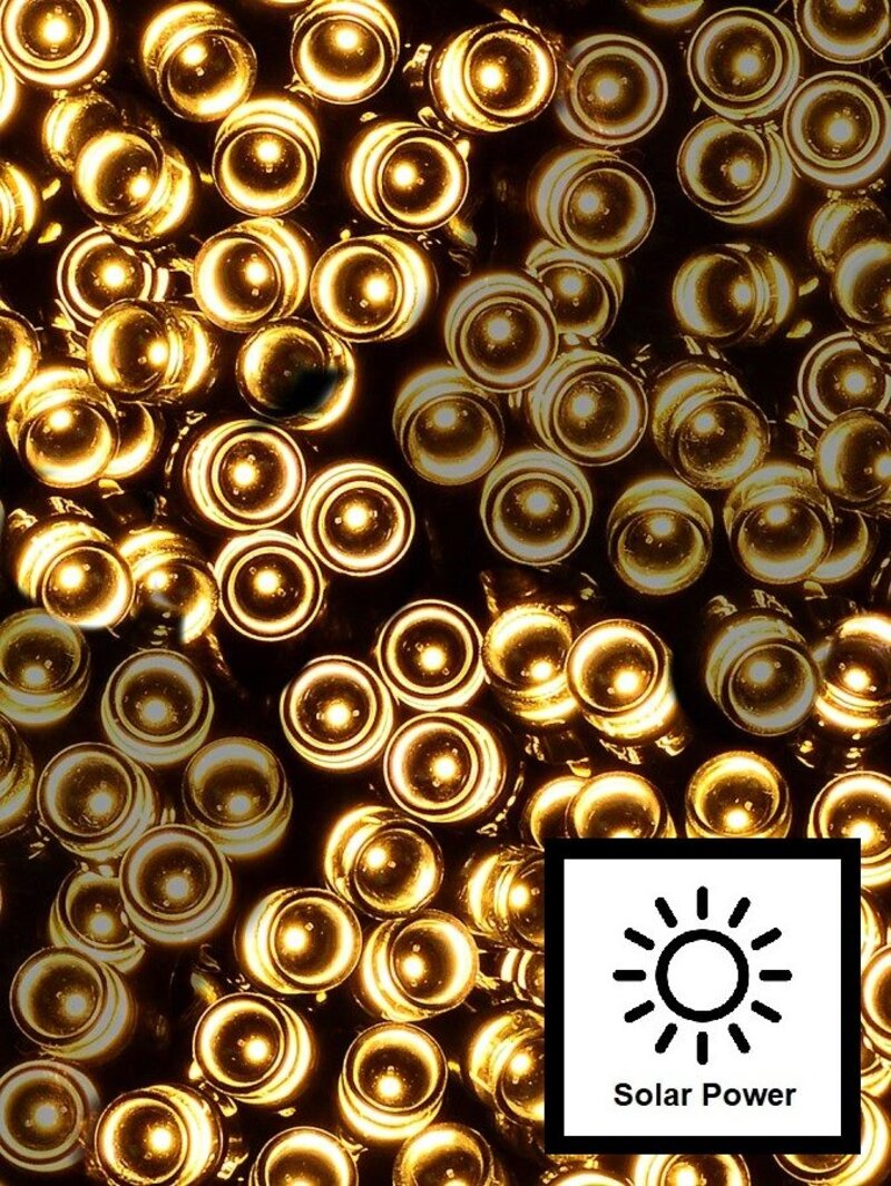 1000 Warm White LED Solar String Fairy Lights 8 Function With Timer | 50m