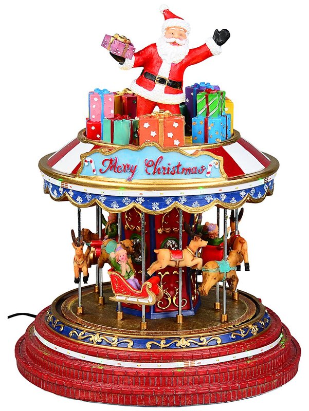 Animated Musical Santa Christmas Carousel With Chasing LED Lights | 27cm