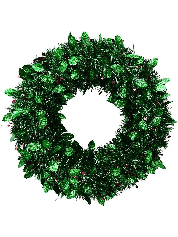 42cm Holly Leaf & Berry Shimmer Tinsel Christmas Wreath