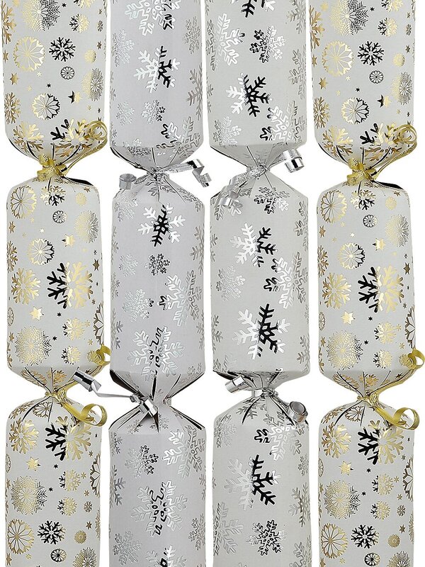 50x Gold & Silver Snowflake On White Christmas Bon Bons (Crackers) | 34cm