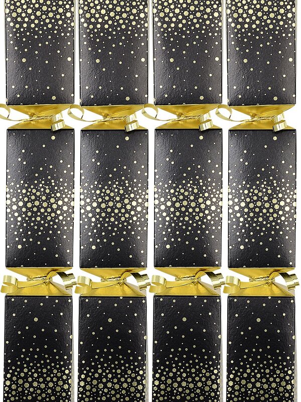 50x Black With Gold Confetti Print Square Party Bon Bons (Crackers) | 30cm