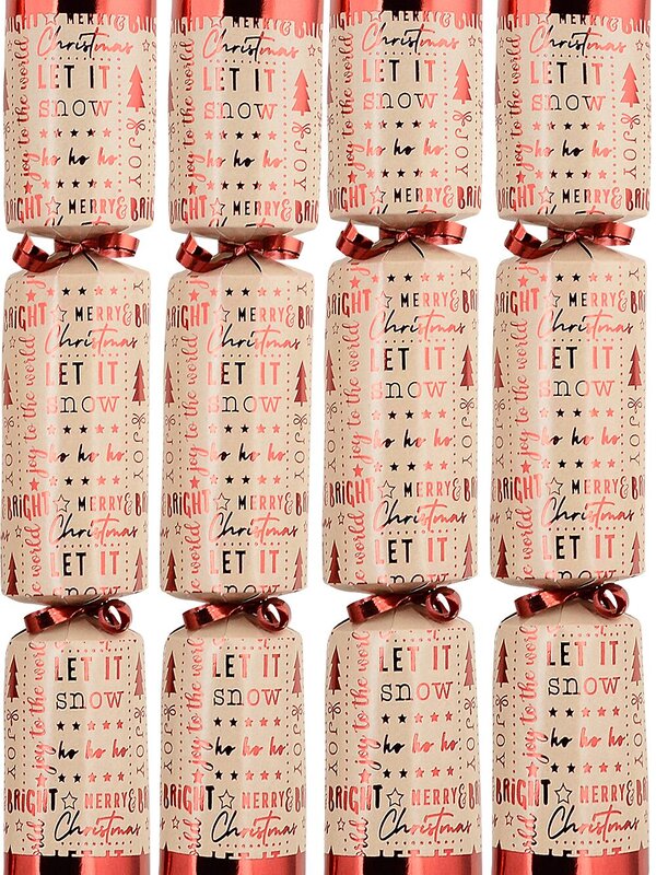 50x Earth Tone Travertine & Red Text Christmas Bon Bons (Crackers) | 30cm