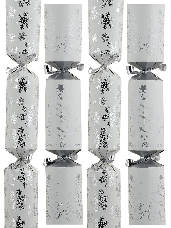 50x Silver Holiday Icon White Christmas Bon Bons (Crackers) | Multi Size Pack