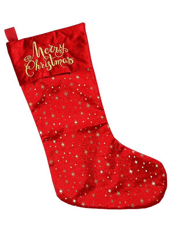 Merry Christmas Red Velvet Gold Foil Star Stocking | 51cm