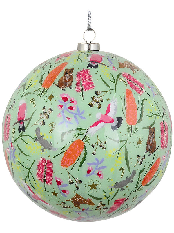 Heritage Mint Green & Pink Signature Decoupage Australiana Bauble | 10cm