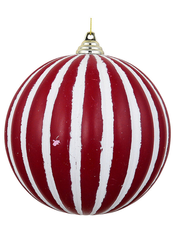 Heritage Distressed Red & White Grand Ribbed Candy Stripe Bauble | 15cm