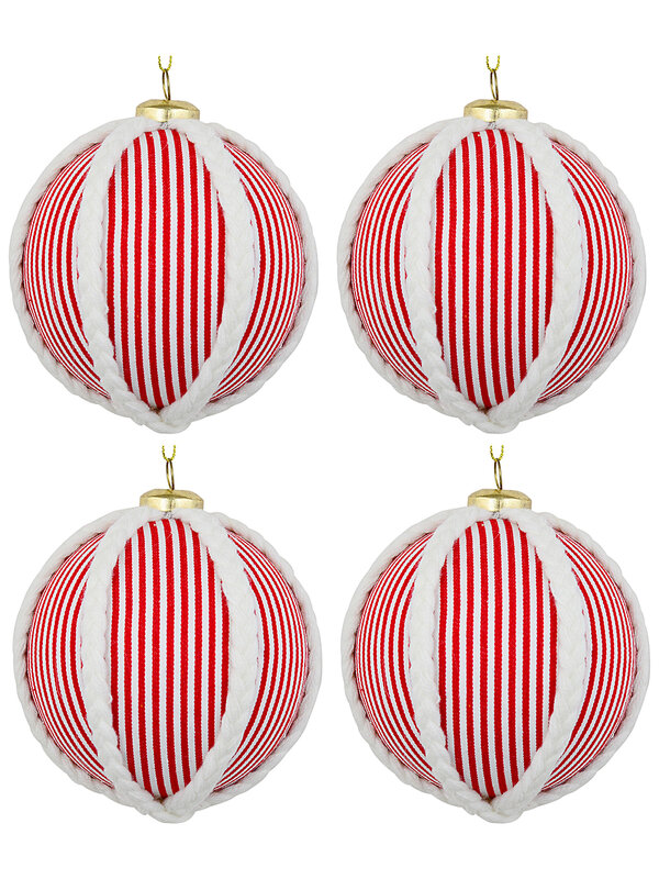 4x Classic Red & White Signature Candy Stripe Braided Rope Baubles | 10cm