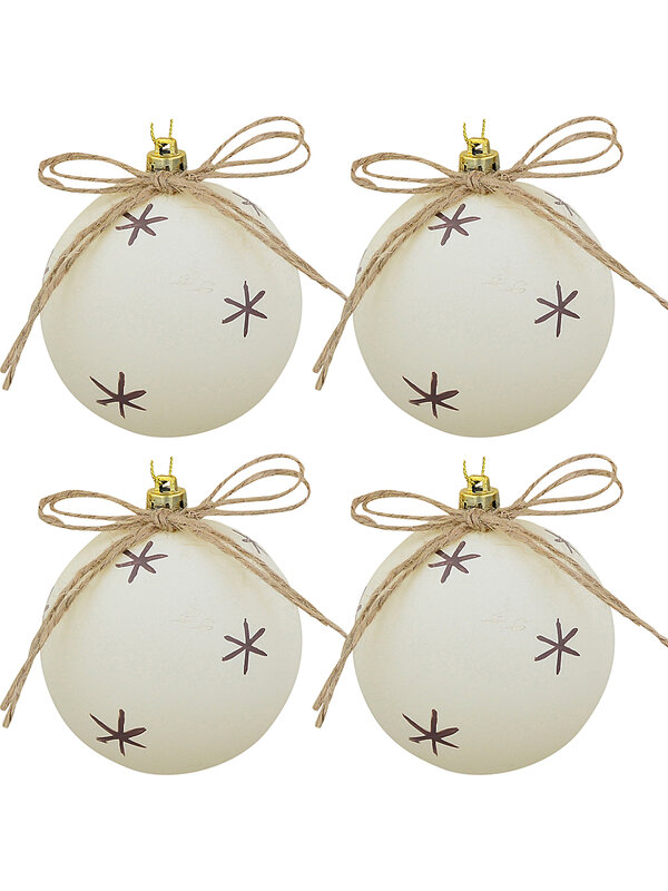 4x Heritage Ivory & Deep Mauve Signature Starburst Jute Bow Baubles | 80mm
