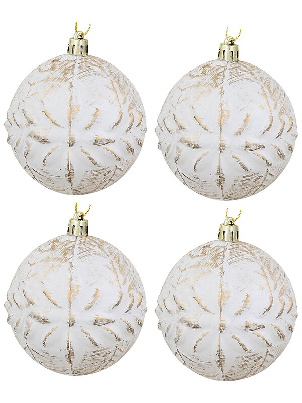 4x Dynamic White & Gold Statement Textured Vine Baubles | 80mm