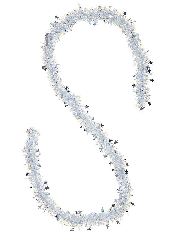 Decorated Classic 5ply Silver Star Christmas Tinsel Garland | 2.7m x 70mm