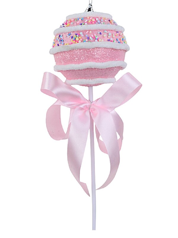 Pastel Pink Cupcake Bauble Stem With Iridescent Frosting & Satin Bow | 54cm