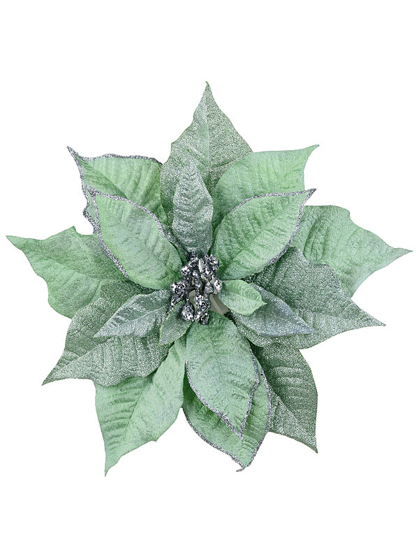 Sage Green Mint Shimmer Layered Poinsettia Christmas Clip Pick | 30cm