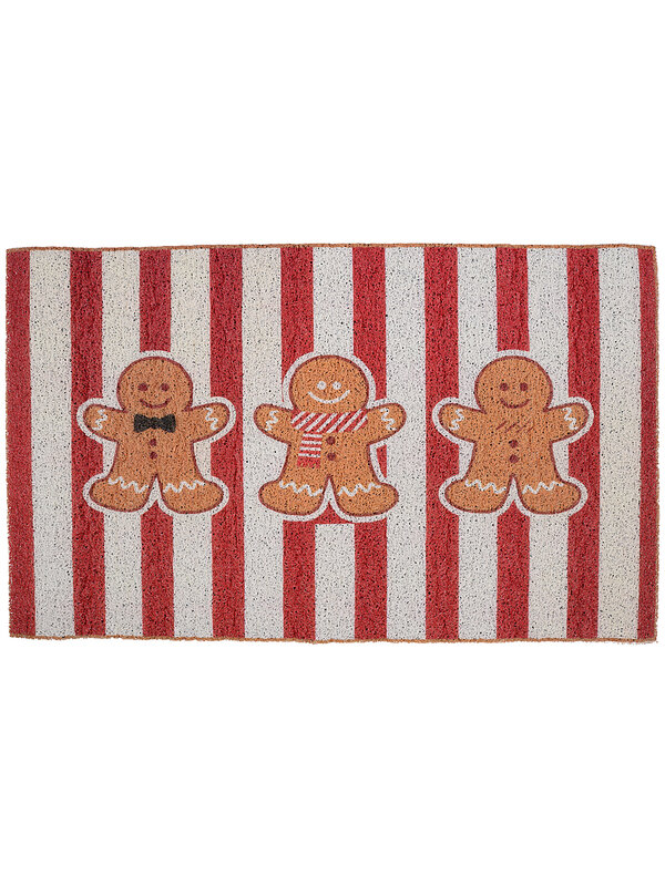 80cm Gingerbread Family Doormat | Red & White Candy Stripe Entryway Mat