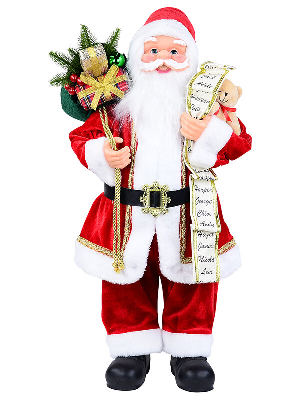 Traditional Velvet Santa Claus With Nice List Figurine | 60cm