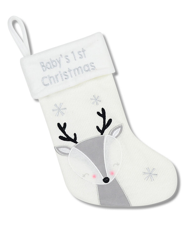 Baby's First Christmas White Knitted Pattern Stocking | 36cm