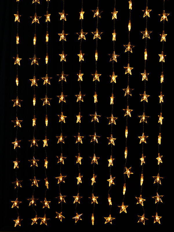 120 Warm White LED Star Curtain Lights 8 Function & Timer | 1.8m