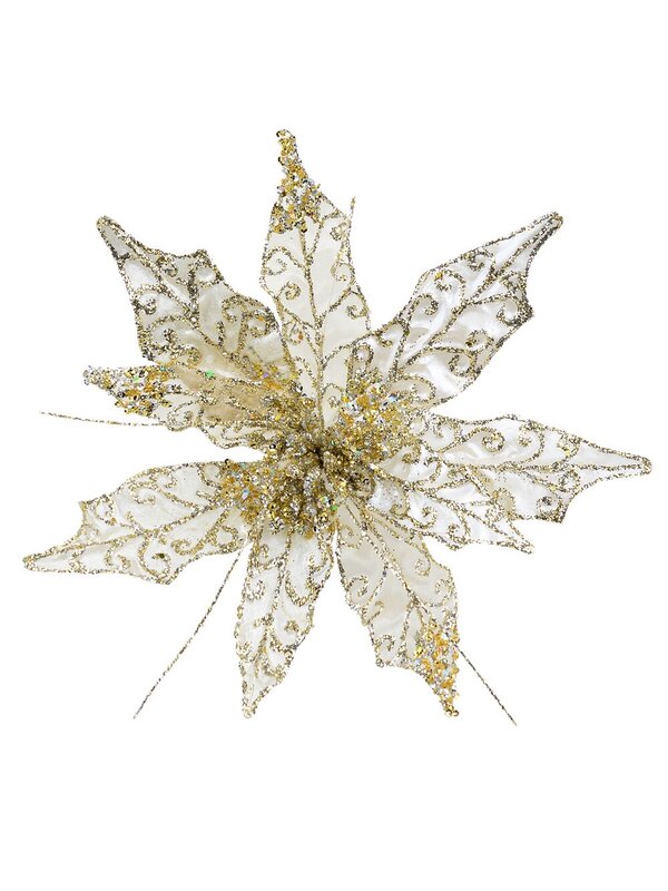 22cm Pearl Velvet & Metallic Sheer Cactus Flower Christmas Tree Clip Pick