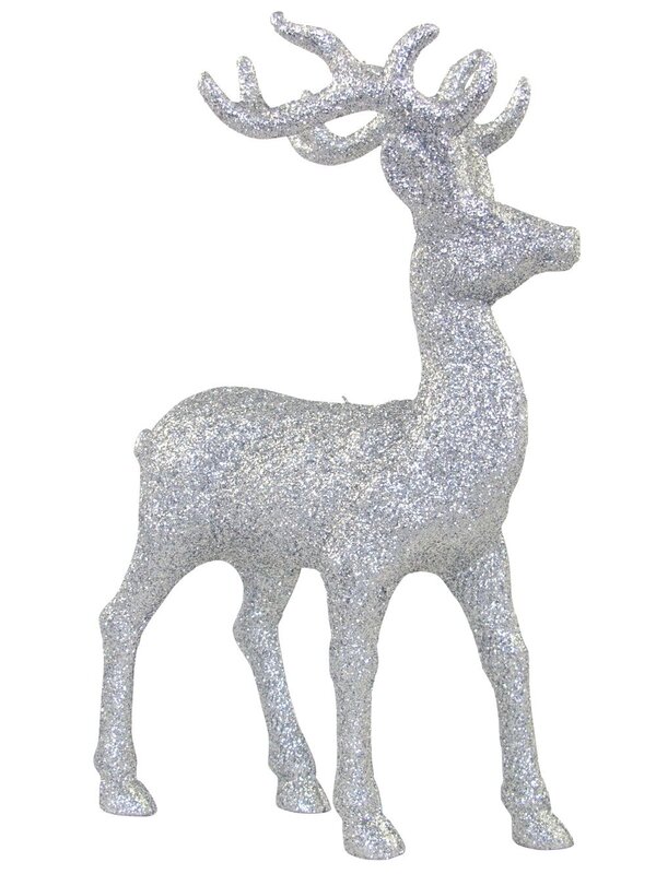 22cm Silver Metallic Glitter Standing Reindeer Ornament