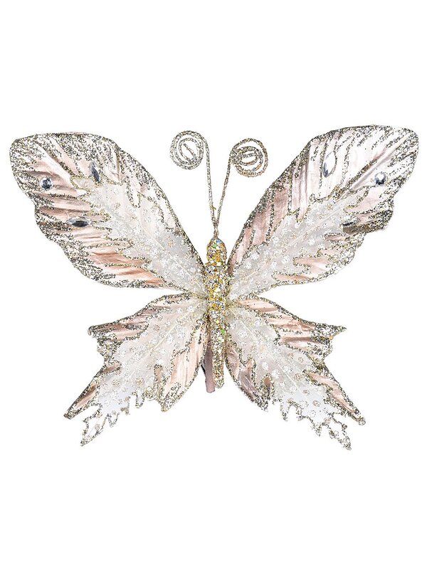 Rose Gold Butterfly With Sheer Wings Christmas Critter Clip Pick | 24cm