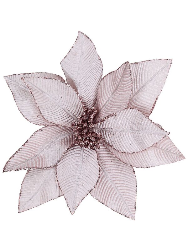 Pink Velour & Sequins Poinsettia Christmas Tree Clip Pick | 25cm