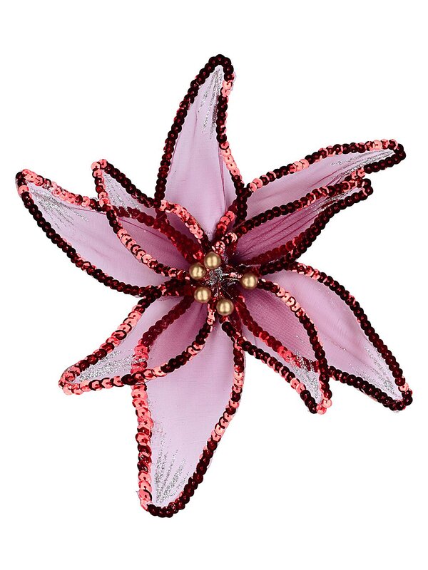 Red Organza Poinsettia With Sequins Christmas Tree Clip Pick | 25cm
