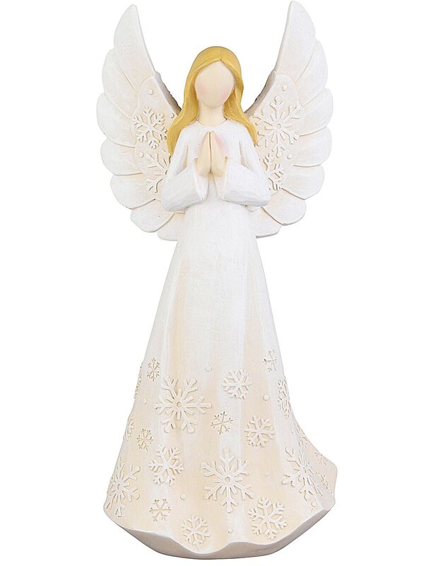 26cm Elegant Ivory Blessing Angel With Embossed Silver Snowflakes Figurine