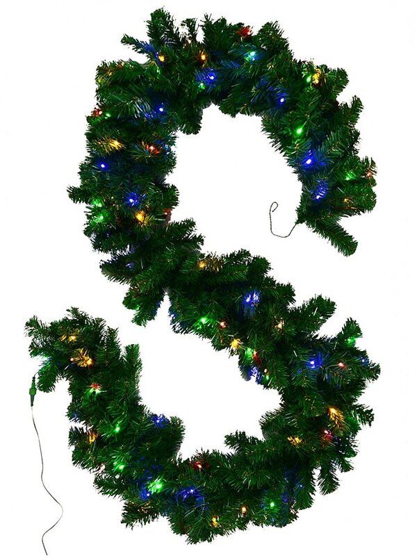 2.7m Dual LED Pre-Lit Balsam Pine Christmas Garland | 240 Tips & 100 Lights