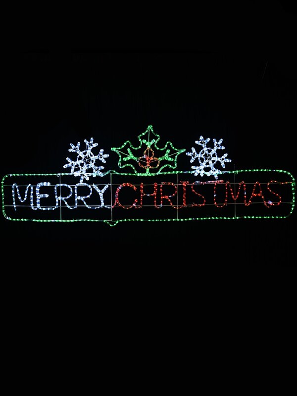 2m Dynamic Framed Merry Christmas, Holly & Snowflakes Outdoor LED Display