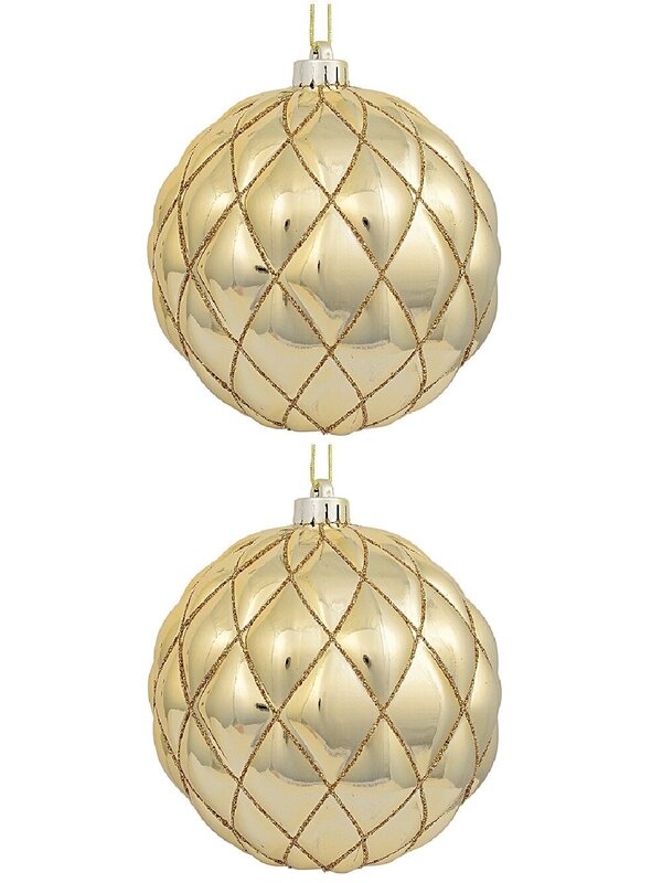 2x Dynamic Gold Grand Diamond Textured Glitter Baubles | 15cm