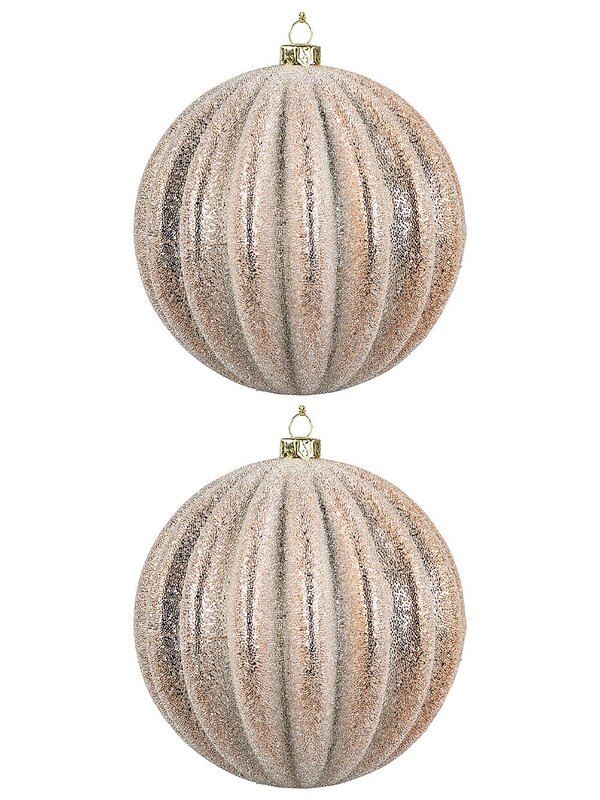 2x Dynamic Rose Gold Signature Ridge Textured & Glitter Baubles | 10cm