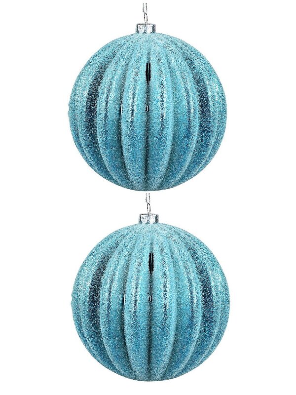 2x Dynamic Turquoise Signature Ridge Textured & Glitter Baubles | 10cm