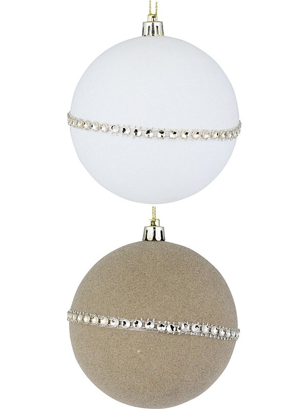 2x Opulent White & Coffee Signature Flocked Diamante Baubles | 95mm