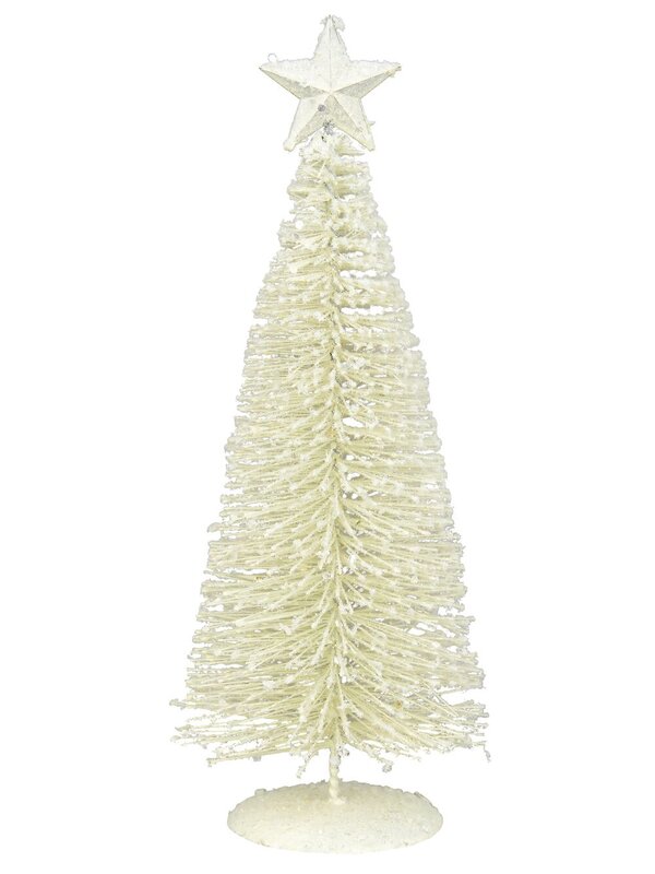 30cm White Iron Tree With Snow Dust & Star Table Top Ornament