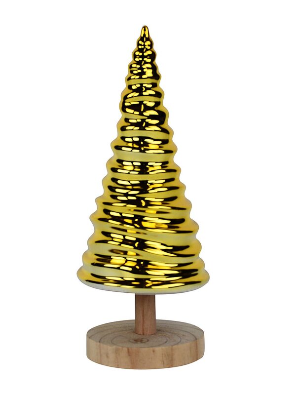 Gold Ridge Ceramic Tabletop Christmas Tree With Wooden Base | 33cm