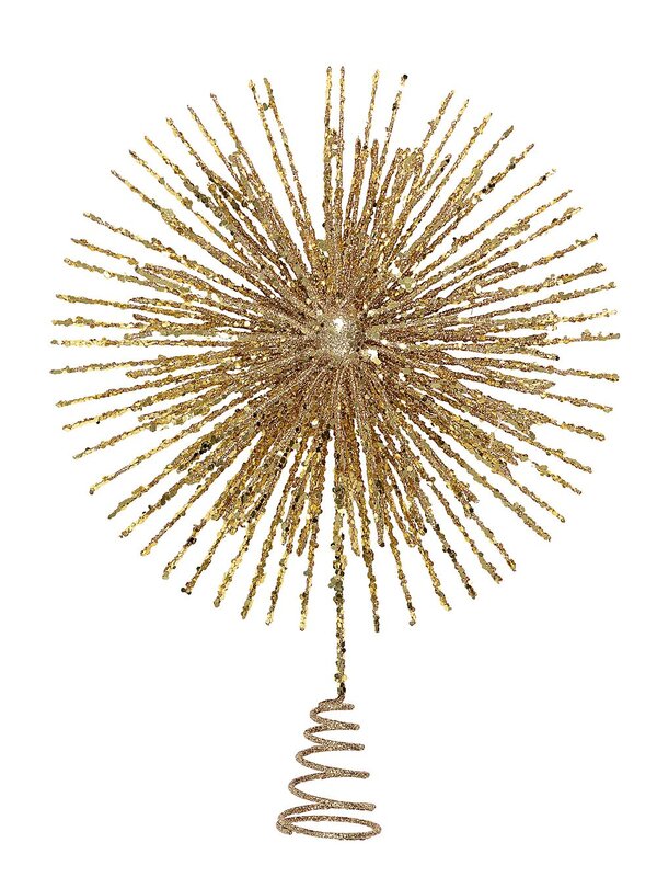 38cm Champagne Glitter Starburst Christmas Tree Top Decoration