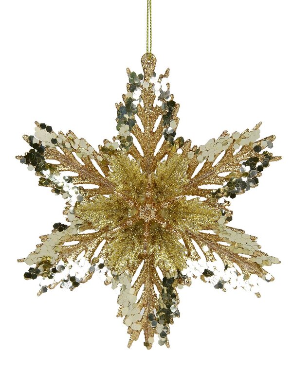 3D Layered Gold Sequin Snowflake Whimsical Essential Ornament | 15cm