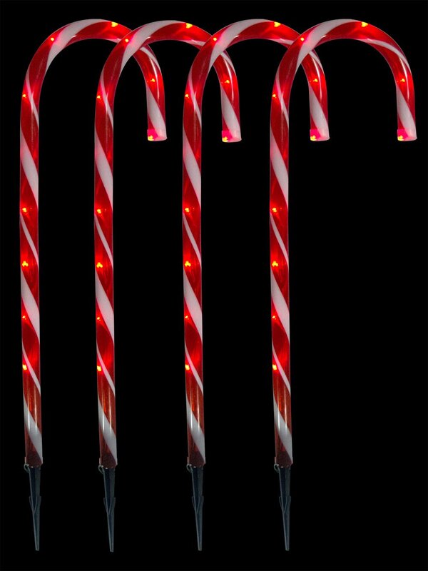 4 Large LED Candy Cane Pathway Stakes - 3m