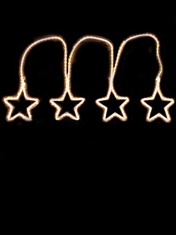 4 Static Warm White Stars Rope Light Display - 2.9m