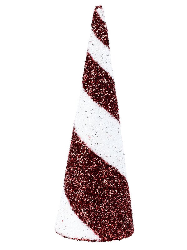 Red & White Swirl Christmas Tabletop Conical Tree Tinsel Plaque | 44cm