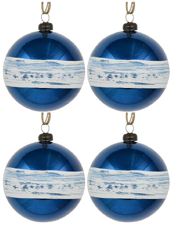 4x Dynamic Blue Statement Hand Painted Ribbon Stripe Baubles | 80mm