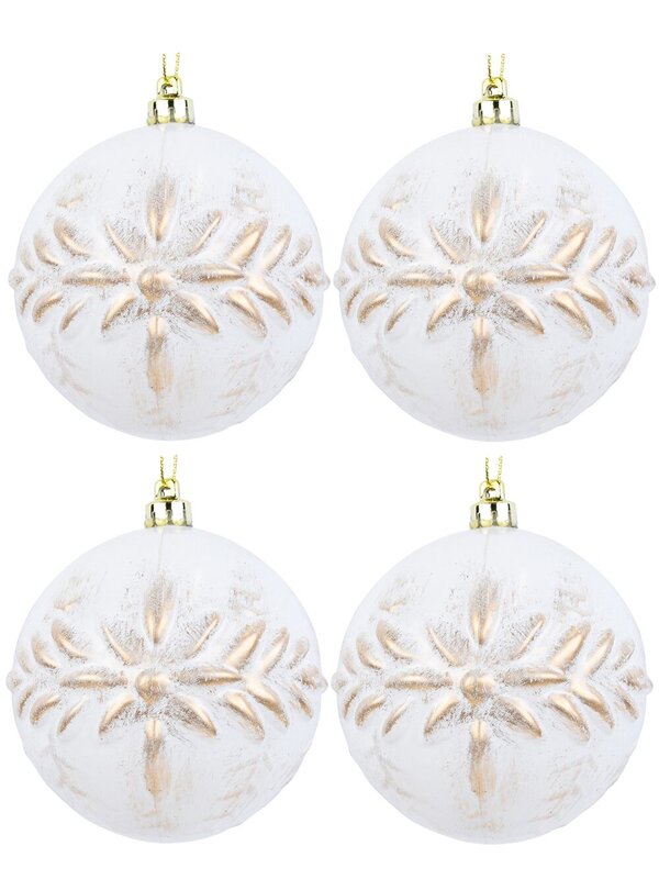 4x Dynamic White & Gold Statement Textured Vine Baubles | 80mm