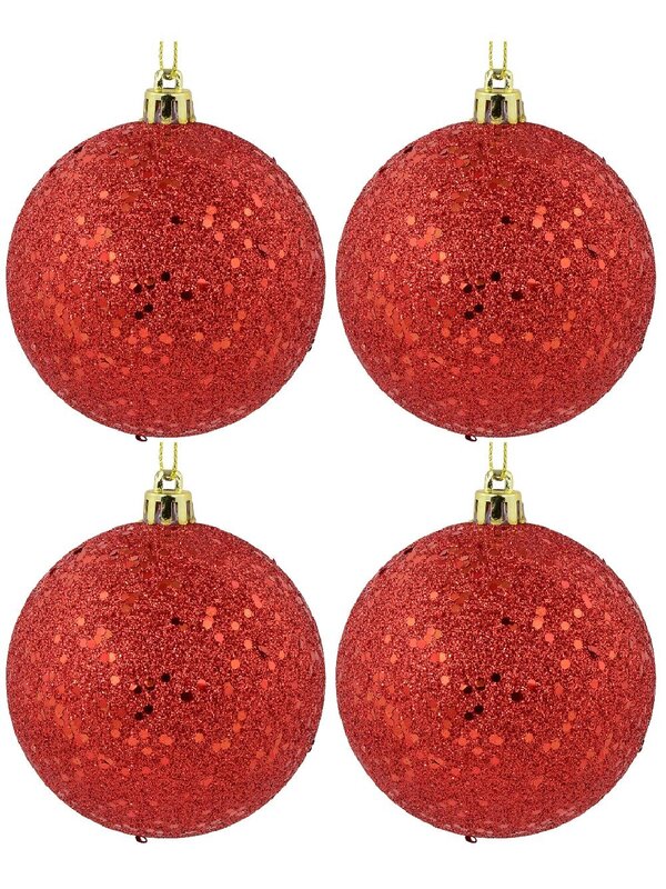 4x Radiant Red Metallic Sequin & Glitter Statement Baubles | 80mm