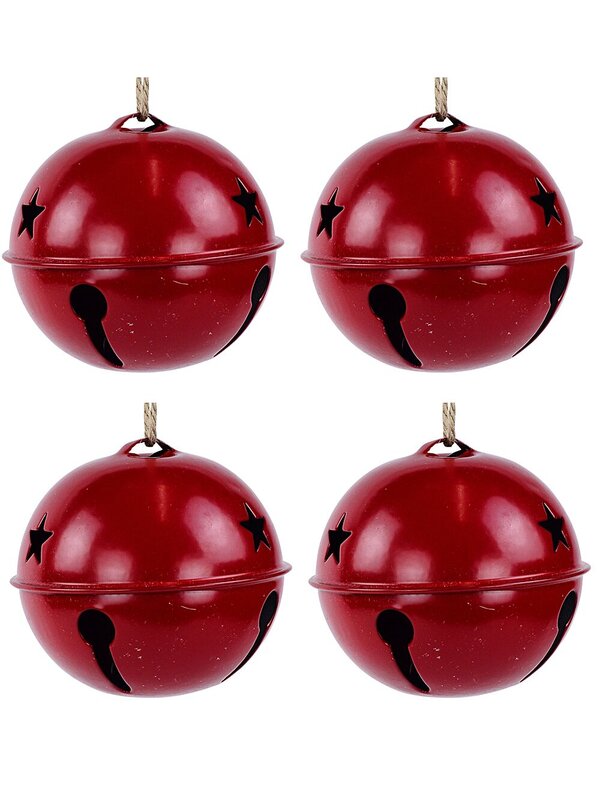 4x Red Glossy Whimsical Statement Tinkling Jingle Baubles | 80mm