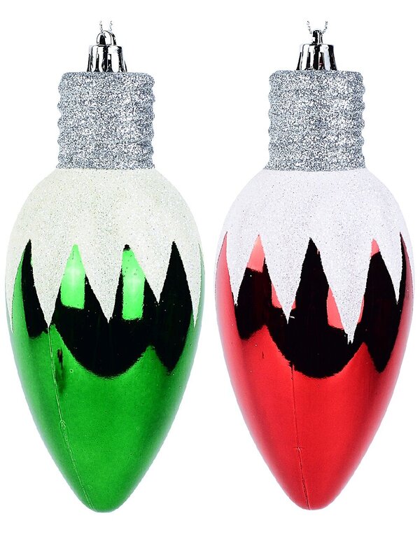 4x Whimsical Red & Green Majestic Icicle Light Bulb Baubles | 16cm