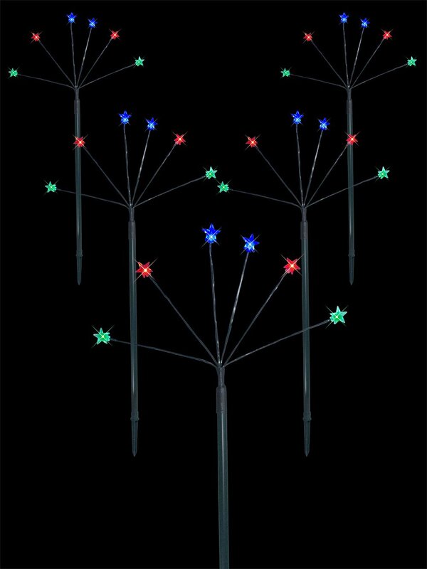 5 Garden Stakes With 30 Multi Colour Super Bright LED Stars - 3.7m