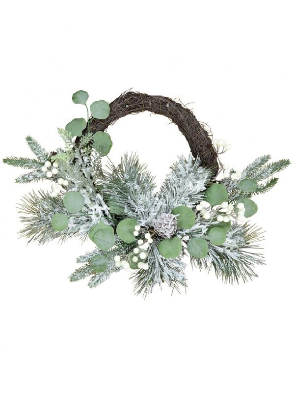 50cm Frosted Winter Christmas Wreath With Snowberries & Flocked Foliage
