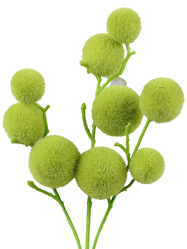 Light Lime Green Flocked Ball Bauble Christmas Stem | 52cm