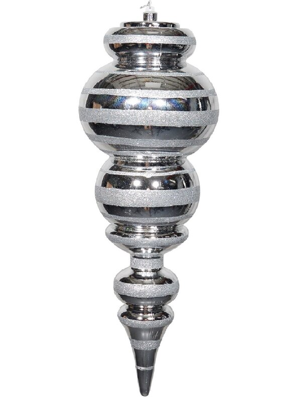 Metallic Silver Glitter Striped Large Display Ellipsoid Finial | 52cm